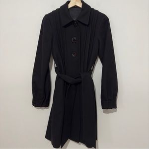 Theory Wool Coat Black Size P Petite Black Belted Button Front